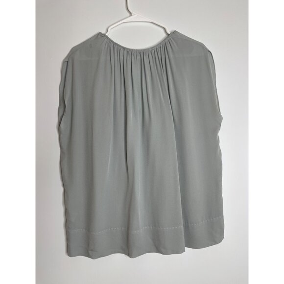 Theory 100% Silk Gathered Slit-Neck Top Blouse Gray Size Small‎ - Picture 10 of 11